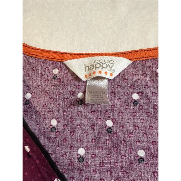 Womens Code Happy Scrub Top Ladies Size Medium Purple WPolka Dots 2 Pockets - Picture 4 of 9